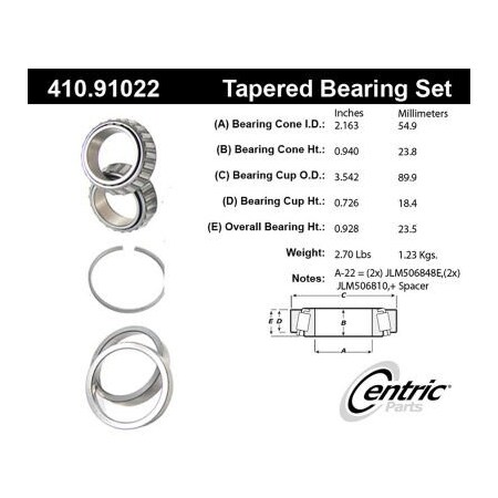 Centric Premium Wheel Bearing and Race Set, Parts 410.91022